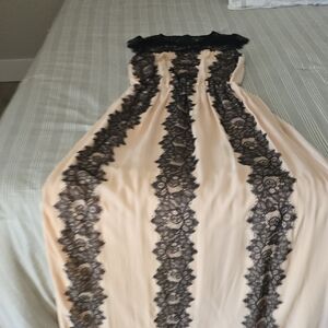 St. John Peach Maxi Dress 100% Silk Lace Aplication In Black, Sz 4-6 NWT